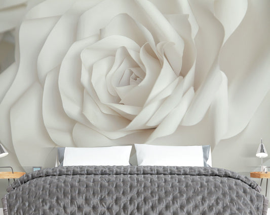 3D White And Pink Rose Wallpaper For Bed Room