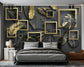 Bedroom - 3D Black Leaf And Golden Square Wallpaper