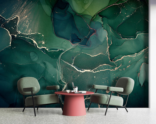Abstract Marble Wallpaper | Mural Green Marble Wallpaper