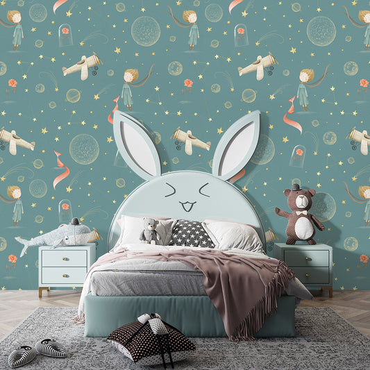 Airplane With Stars Nursery Boys Wallpaper
