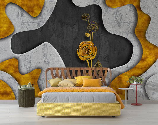 Golden Rose And Grey And Yellow Color Marble Art Wallpaper