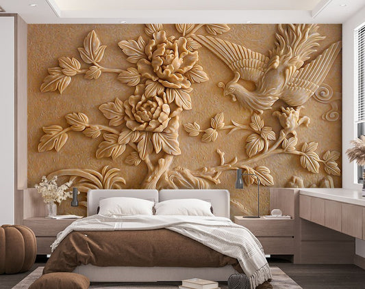 Bedroom - 3d Custom floral and bird Wall Mural, 3D Living Room Wallpaper