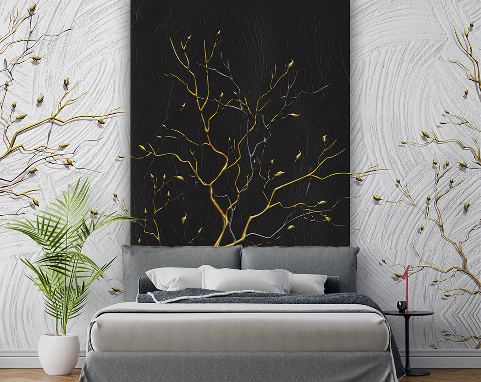 3d creative black and golden tree wallpaper