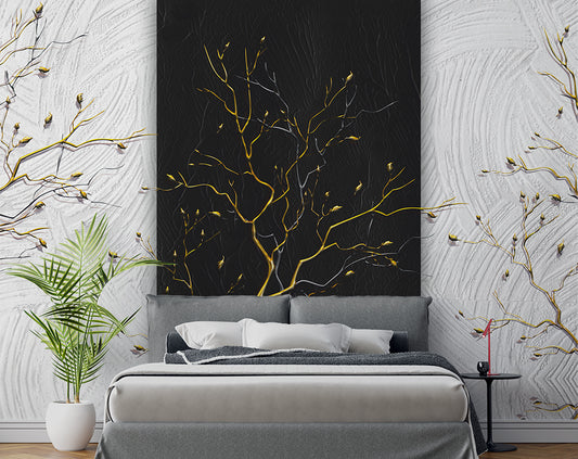 3d creative black and golden tree wallpaper