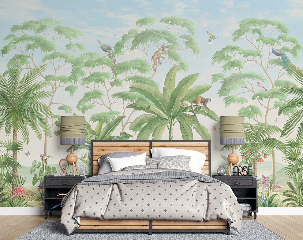 Tropical Jungle Plant And Wildlife Mural Wallpaper