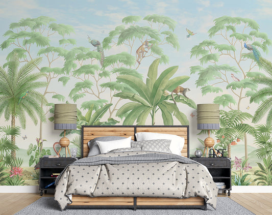 Tropical Jungle Plant And Wildlife Mural Wallpaper