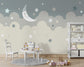 Sleepy moon and stars kids wallpaper