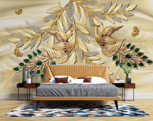 Golden Peacock Jewelry Wallpaper