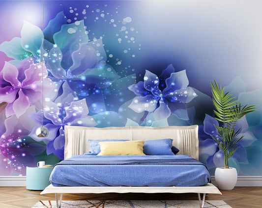 Beautiful Abstract Background With Blue Flowers Wallpaper