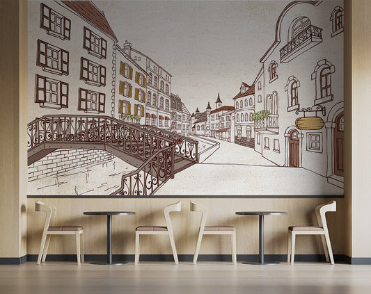 3D Sketch City Mural Art Wallpaper