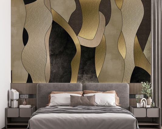 Abstract Golden Black Creamy Modern Wallpaper
