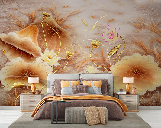 Beige Big Flowers Vintage Wallpaper