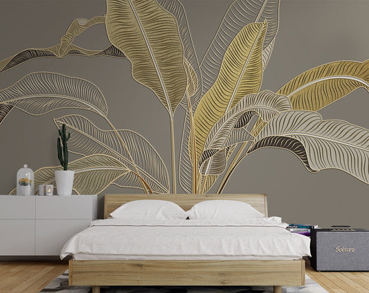 Golden Banana Leaf Tropical Wallpaper