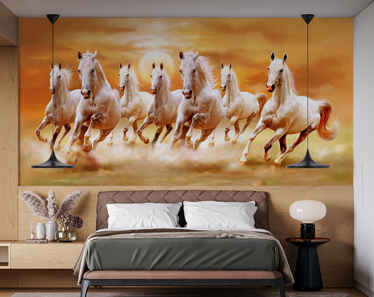 White Seven Horses Running Painting Wallpaper