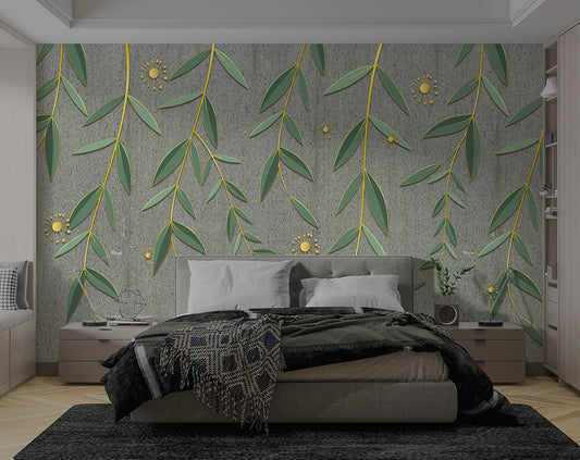 Green Leaves And Yellow Dots Tropical Wallpaper
