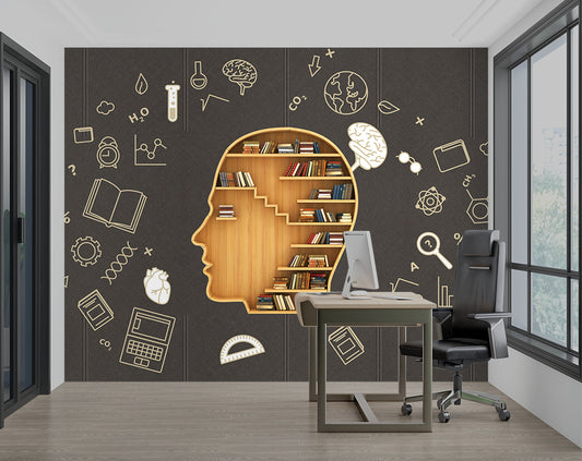 3d Mind creative bookshelf wallpaper
