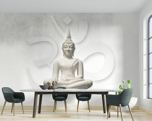 White Buddha Wallpaper for Living Room Wall