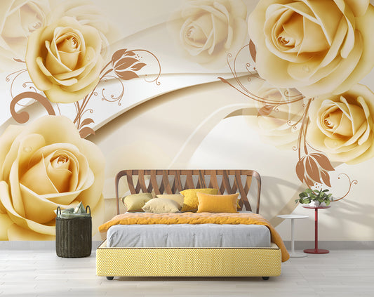 Luxury 3D Yellow Rose Wallpaper