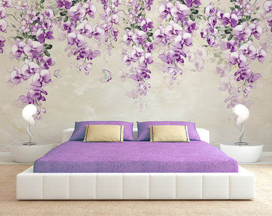 Bedroom - Hanging Purple Flower And Butterfly Wallpaper