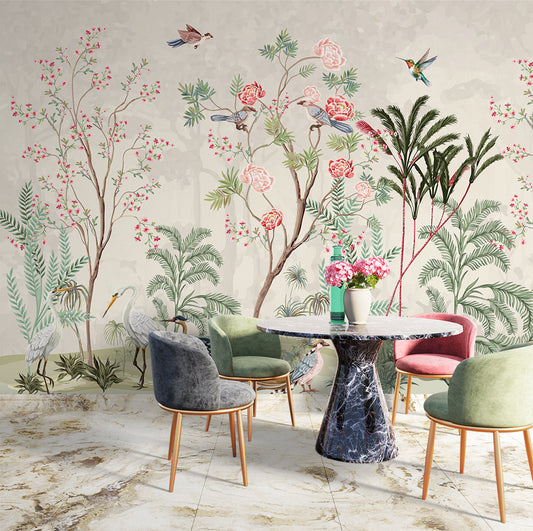 Chinoiserie Blossom Symphony And Birds Mural Wallpaper