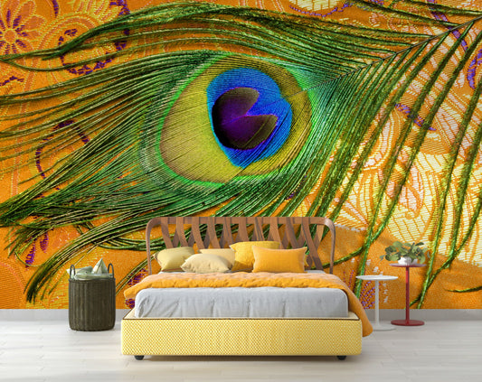 Golden Peacock Feather Wallpaper For Wall