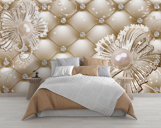 European Style 3D Diamond Flower Jewelry Murals Living Room Wallpaper