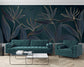 Golden line art tropical leaves wallpaper - view 3