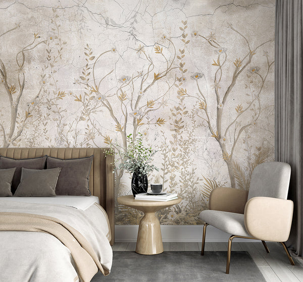 Vintage chinoiserie trees wallpaper