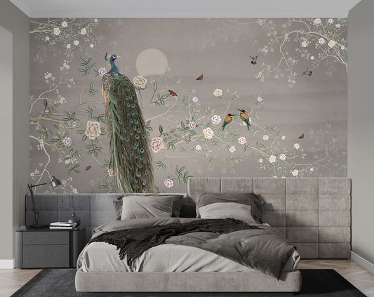 Beautiful peacock chinoiserie wallpaper