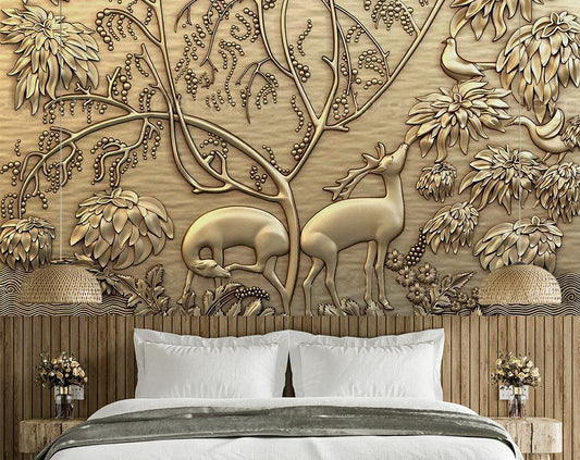 3D Mural Coper Jungle Theme With Animal Wallpaper