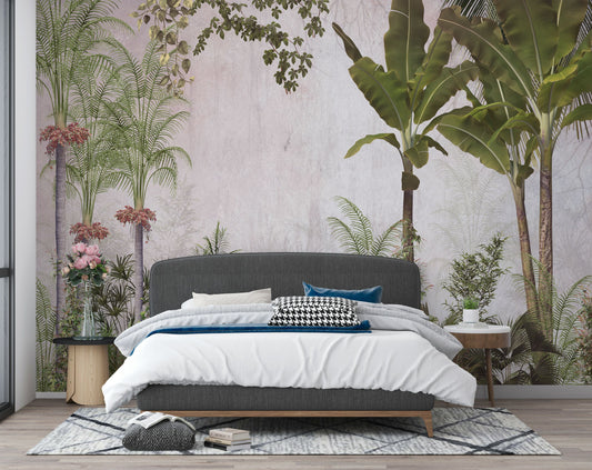 Palm And Banana Tree Watercolor Botanical Wallpaper
