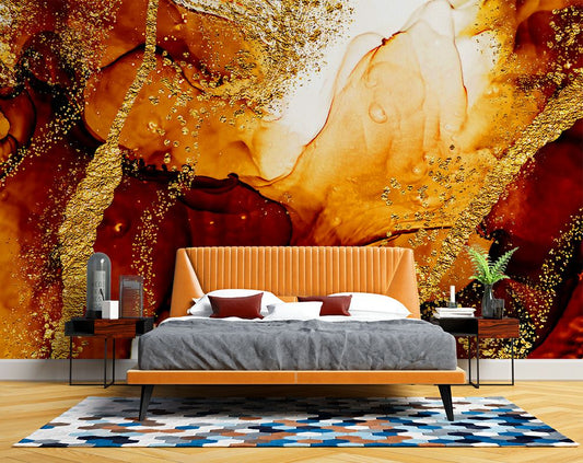 Dark Yellow And Red Marble Abstract Art Wallpaper