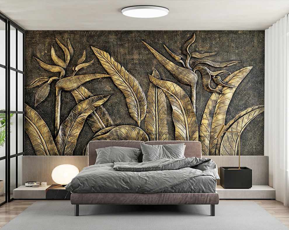 3D Gold Leaf Wallpaper, Living and Dinning Space Wall Mural