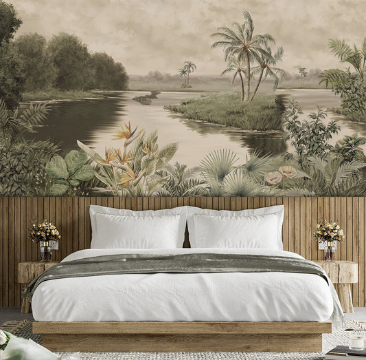 Vintage Forest Tropical Lake View Wallpaper