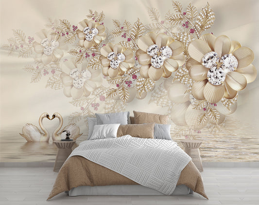 Diamond Flowers And Swan Jewelry Wallpaper