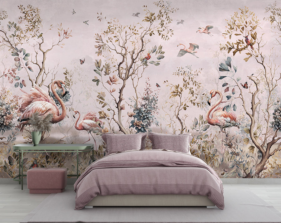 Flamingo Chinoiserie Tropical Wallpaper