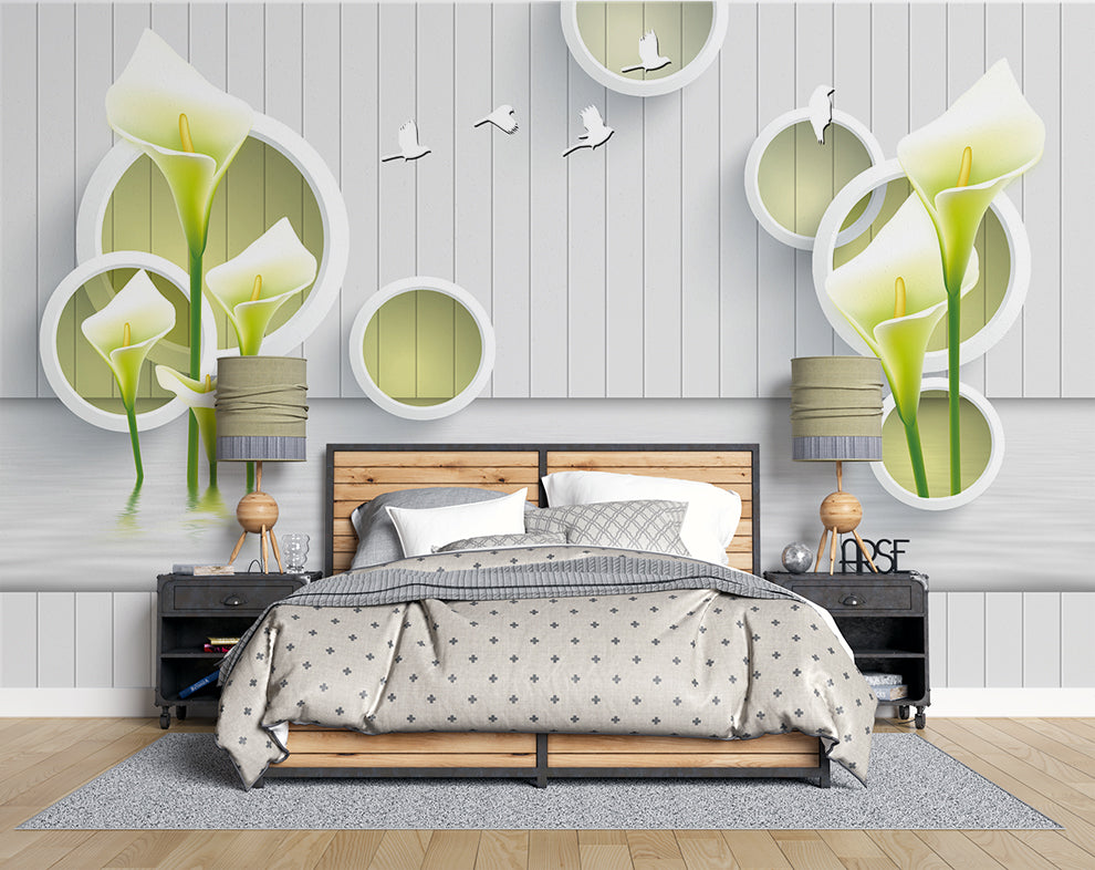 Wooden Board Flower And Circle Wallpaper