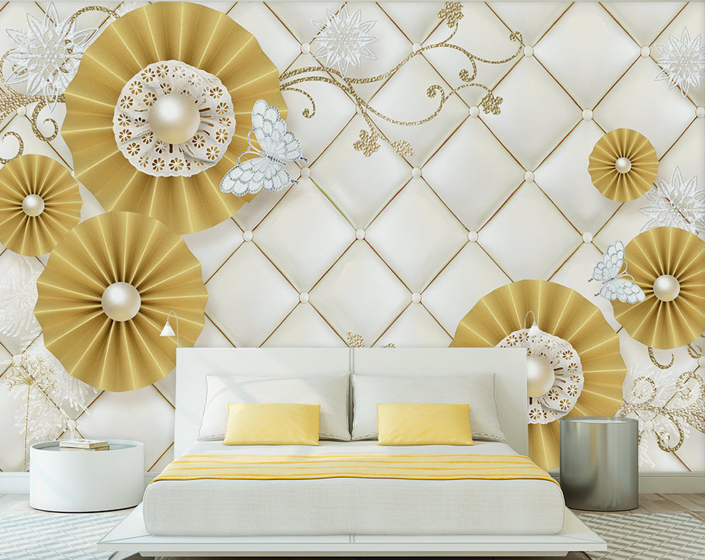 Golden Pearl Flowers Wallpaper