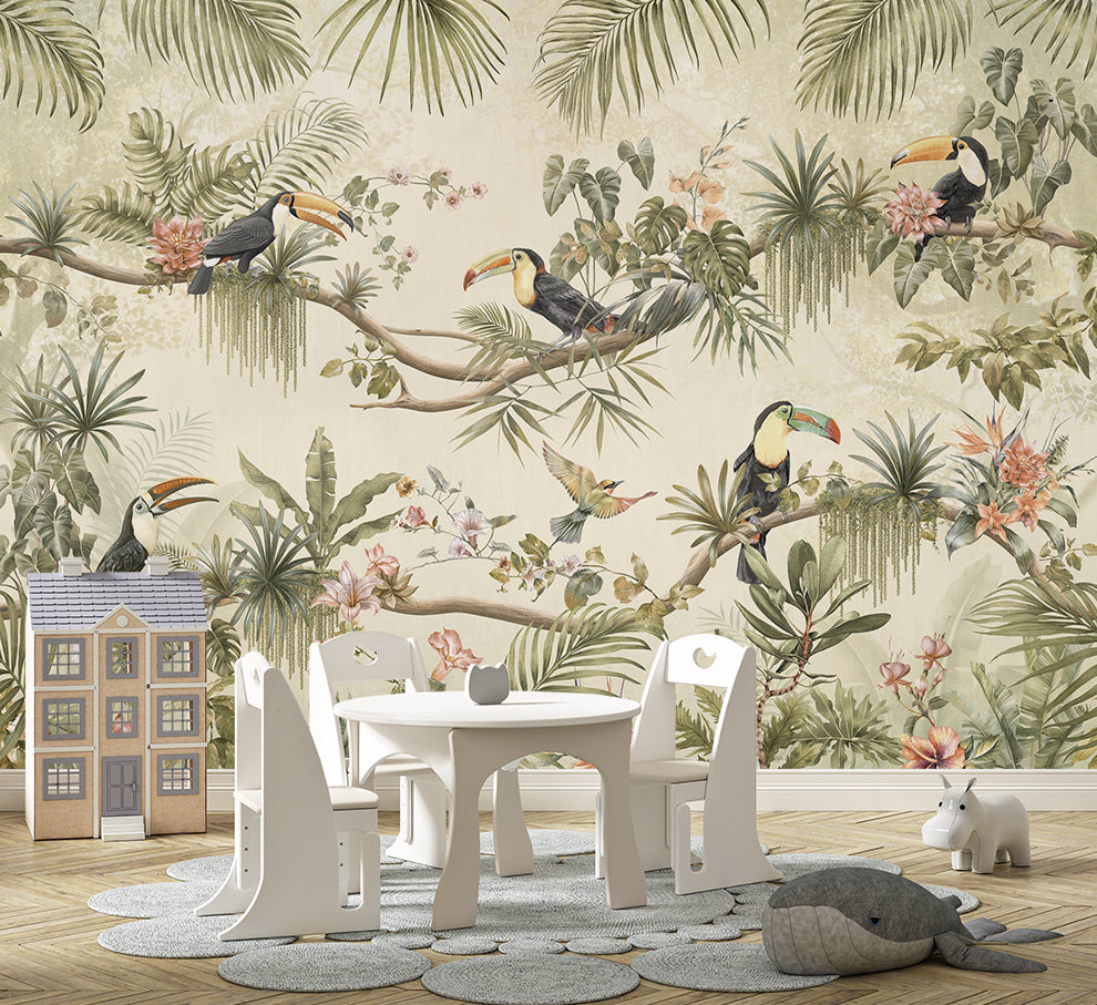 Tropical Jungle And Birds Wallpaper