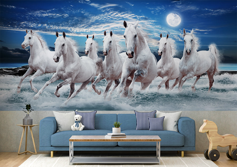 White Horses Running Mural Wallpaper