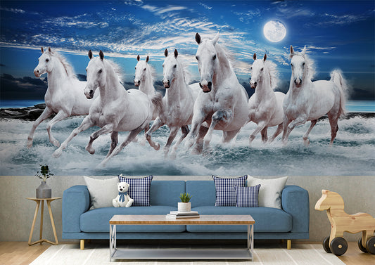 White Horses Running Mural Wallpaper