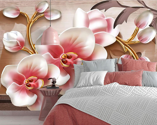 Pink And White 3D Flower Wallpaper