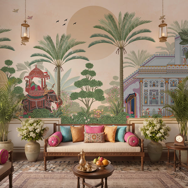 The Maharaja's Journey – Indian Elephant Wall Mural Wallpaper, Custom Size