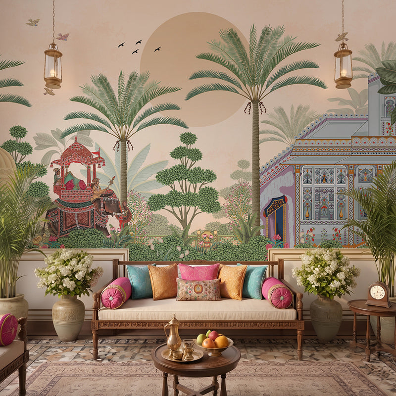 The Maharaja's Journey – Indian Elephant Wall Mural Wallpaper, Custom Size