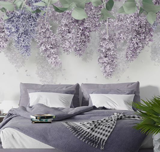 3D Lilac Wisteria Flower Mural Wallpaper