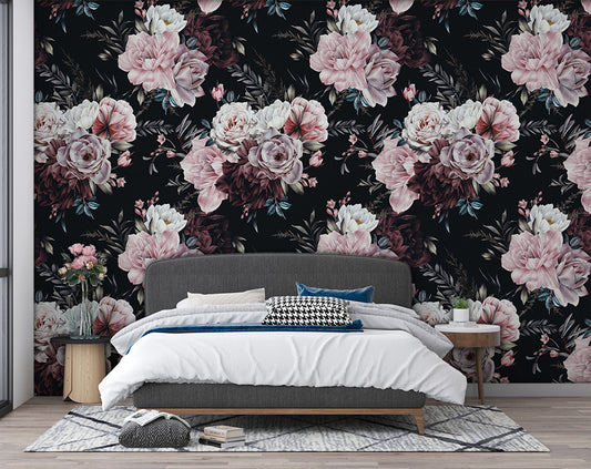 Vintage Dark Flowers Rose Wallpaper Roll