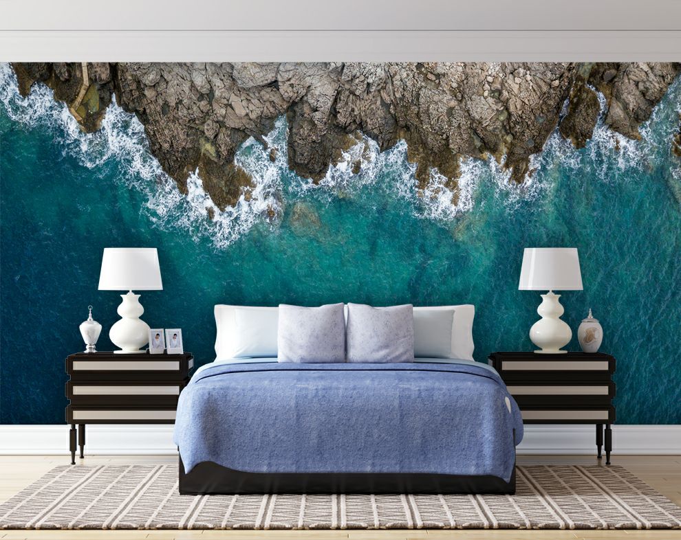 3D Ocean Wallpaper For Bedroom And Living Room, Blue Wave Sea Hitting The Rock