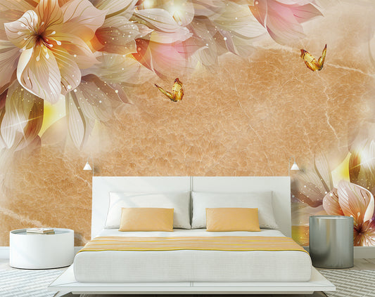 Beige Love Fantasy Floral Wallpaper