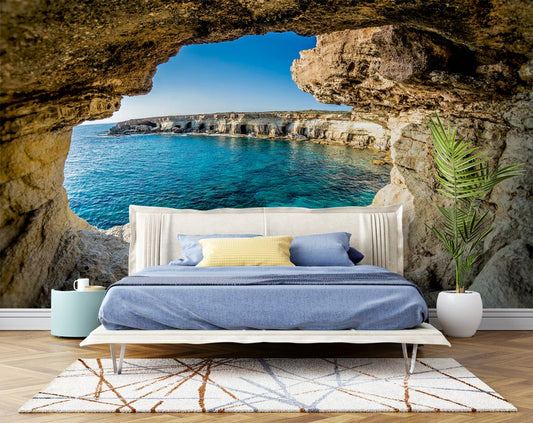 Blue Ocean With Rock 3D Wallpaper