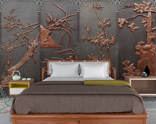 Chinese stylish embossed flowers wallpaper